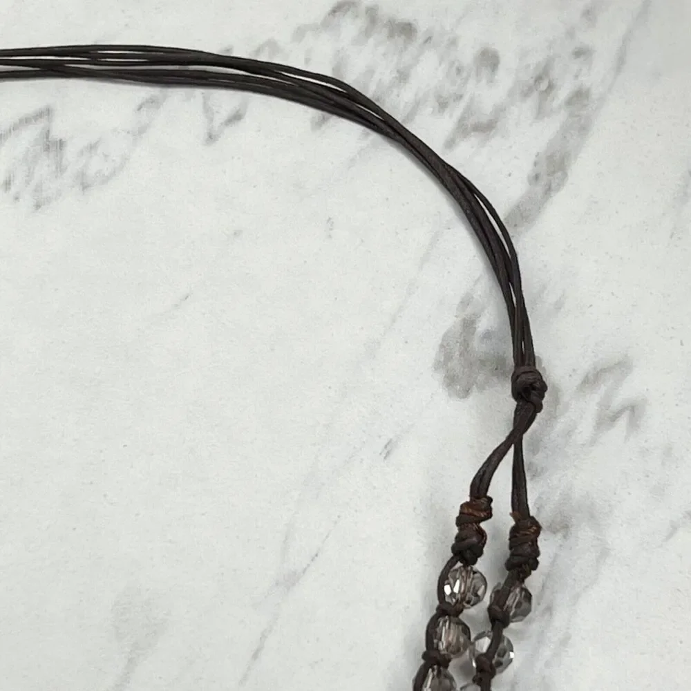 Chico's Double Strand Brown Cord Beaded Gold Tone Necklace